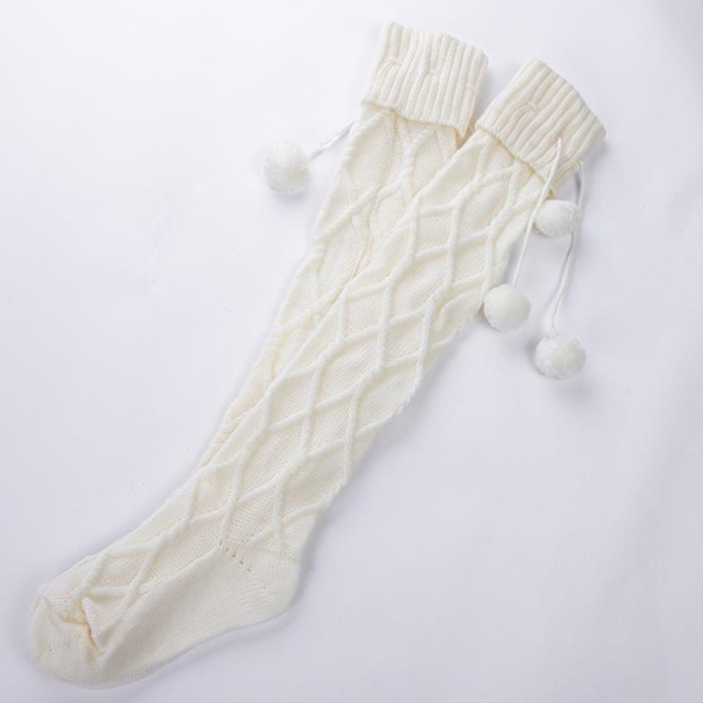 ❤️NEW Sexy Knit Over the Knee Stockings W/Pom Pom - Picture 4 of 4